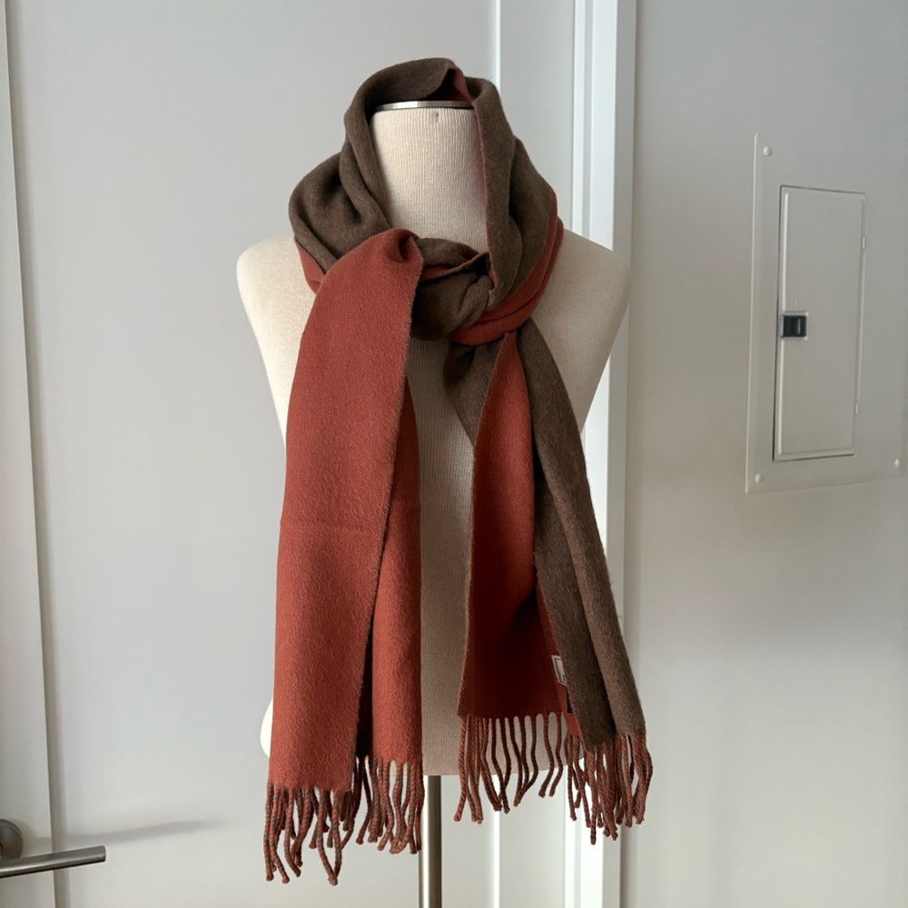 Hermes Recto-Verso 100% Cashmere Muffler Fringe Scarf Terracotta/Etoupe Unisex